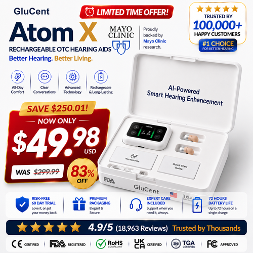 🔥 Final 2 Hours : Only Limited Stock Left🏆GluCent® Atom X Smart Hearing Aids - Hear Clearly, Feel Confident Again 💖(Mayo Clinic Recommended）