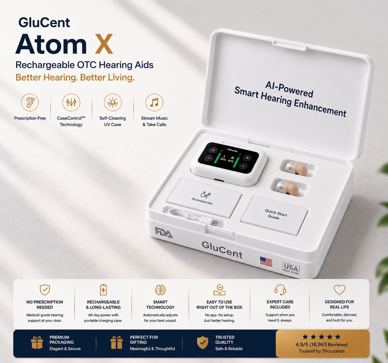 🔥 Final 2 Hours : Only Limited Stock Left🏆GluCent® Atom X Smart Hearing Aids - Hear Clearly, Feel Confident Again 💖(Mayo Clinic Recommended）